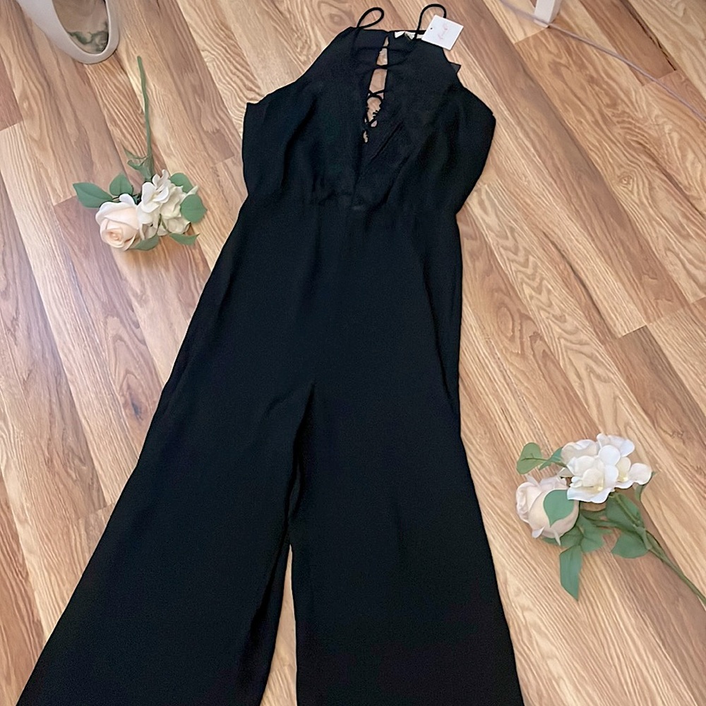 Le Lis black lace cris cross jumpsuit